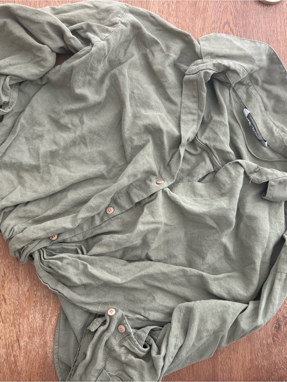 Zara Olive Green Casual Button-Down Shirt